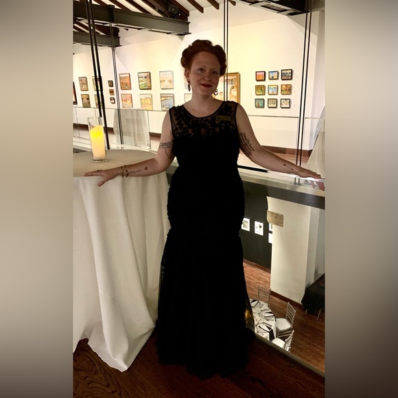 JS Collections Black Lace Mermaid Formal Evening Gown - Picture 3 of 5